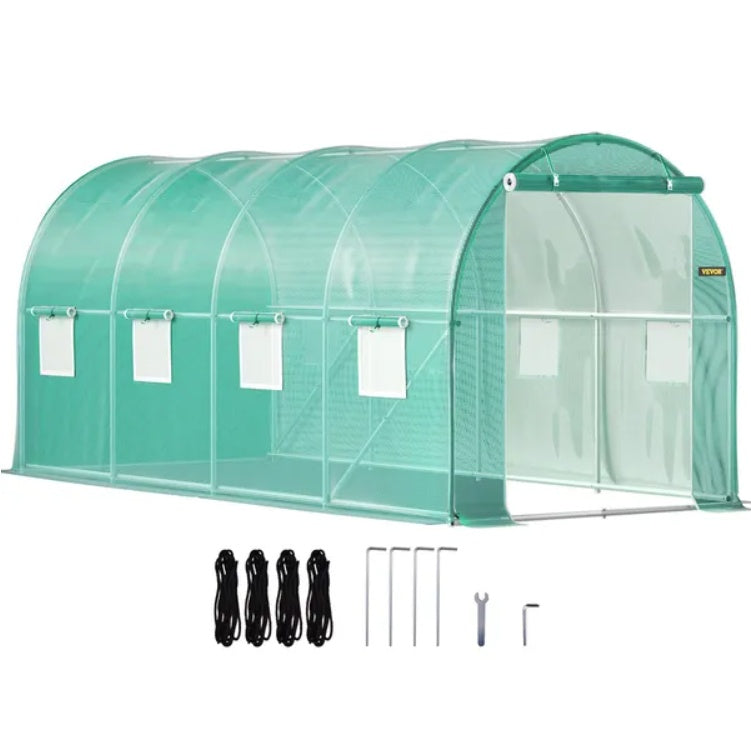 Walk-In Tunnel Greenhouse with 8 Roll-Up Windows, 14.8 ft