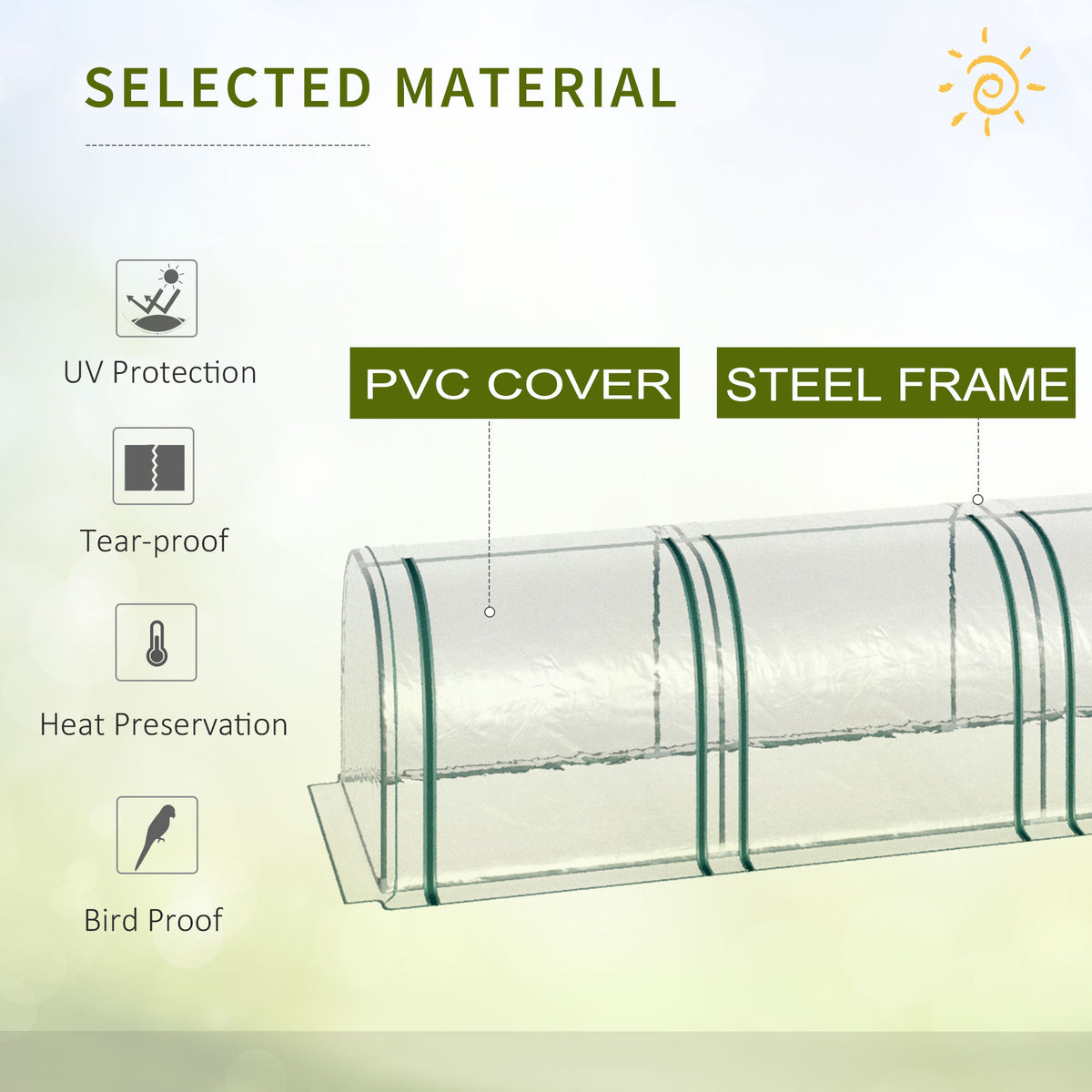 13 ft Tunnel Greenhouse with Zippered Doors and UV-Resistant PVC Cover
