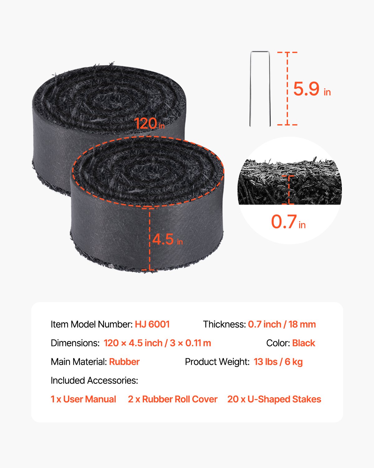 2-Pack Rubber Mulch Mat Rolls - 120" x 4.5" Landscape Edging