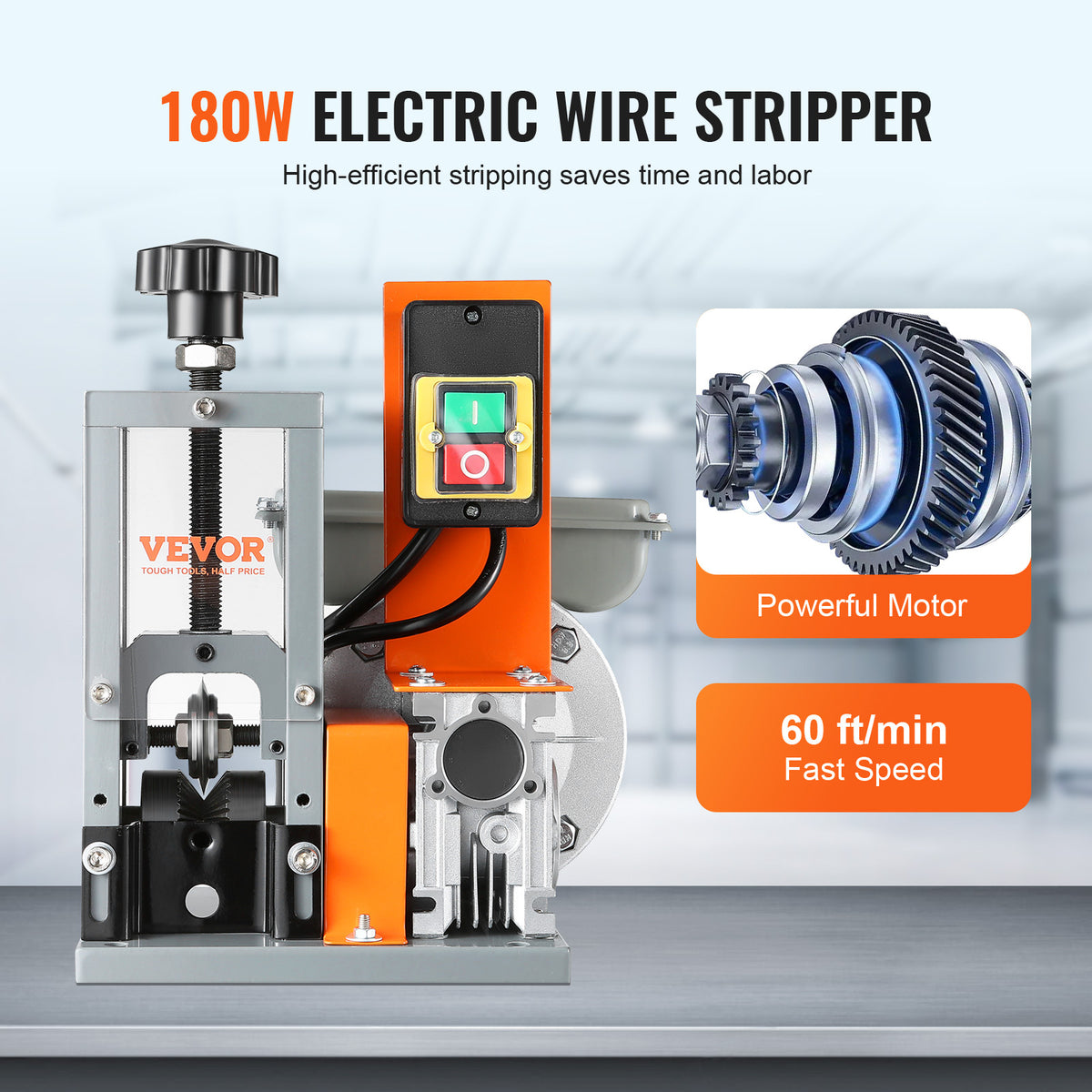 Motorized Wire Stripper Machine – 180W Electric, Strips Up to 60 Ft Per Minute
