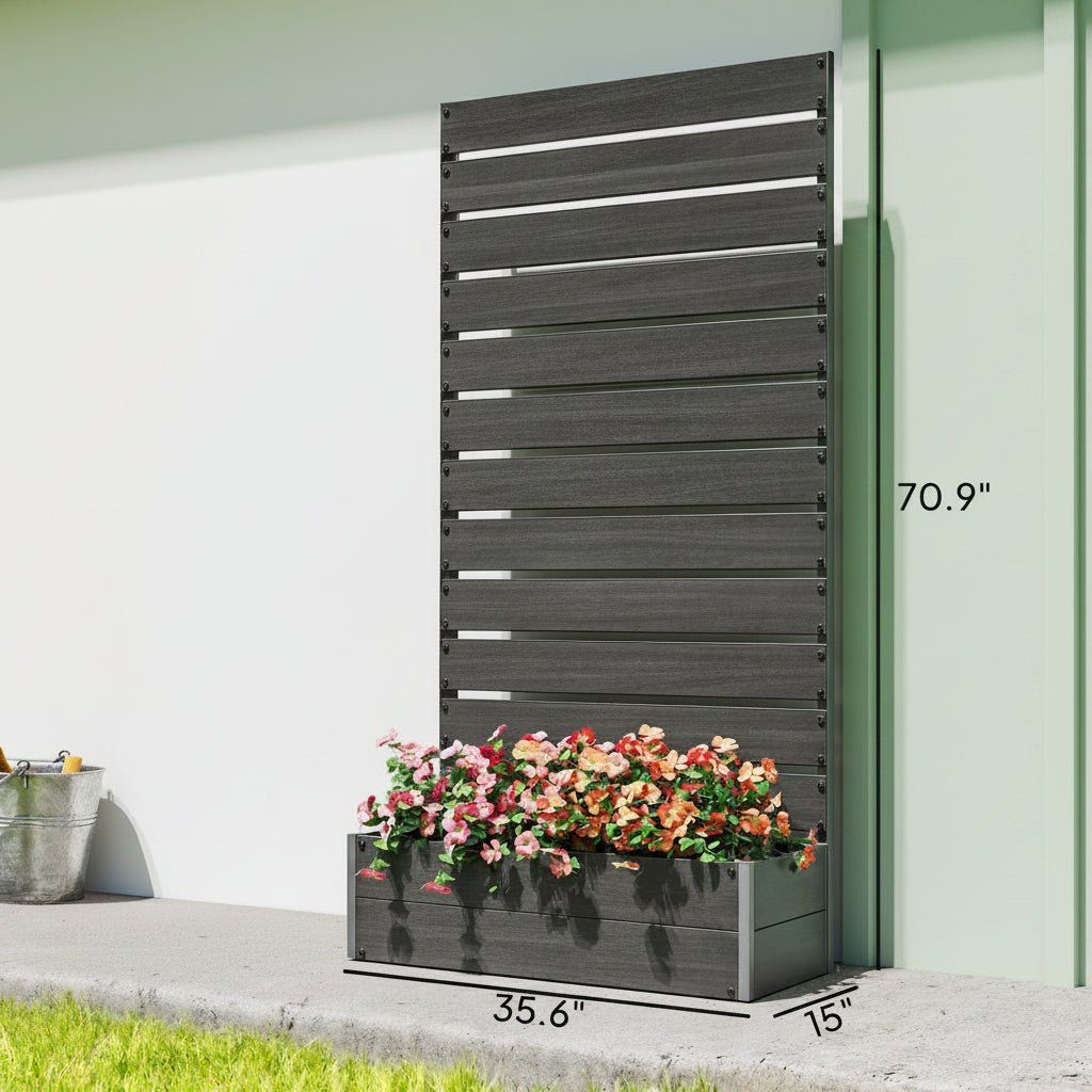 Raised Garden Bed with Trellis, 35.75" x 70.75", Black - Rooted Supplies