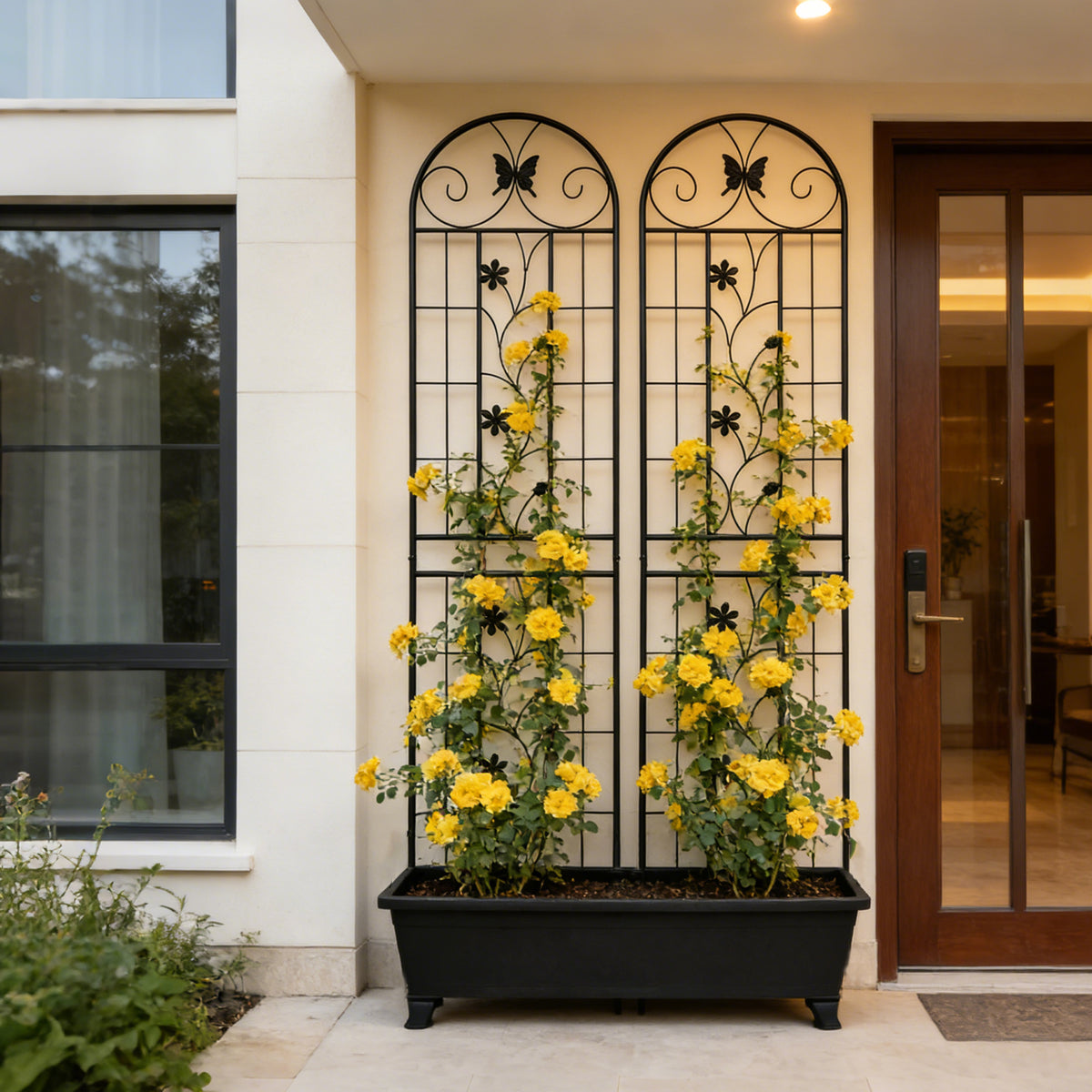 86.7 in. Garden Trellis Set of 4 – Galvanized Iron, Butterfly & Floral Motif, Black - Rooted Supplies