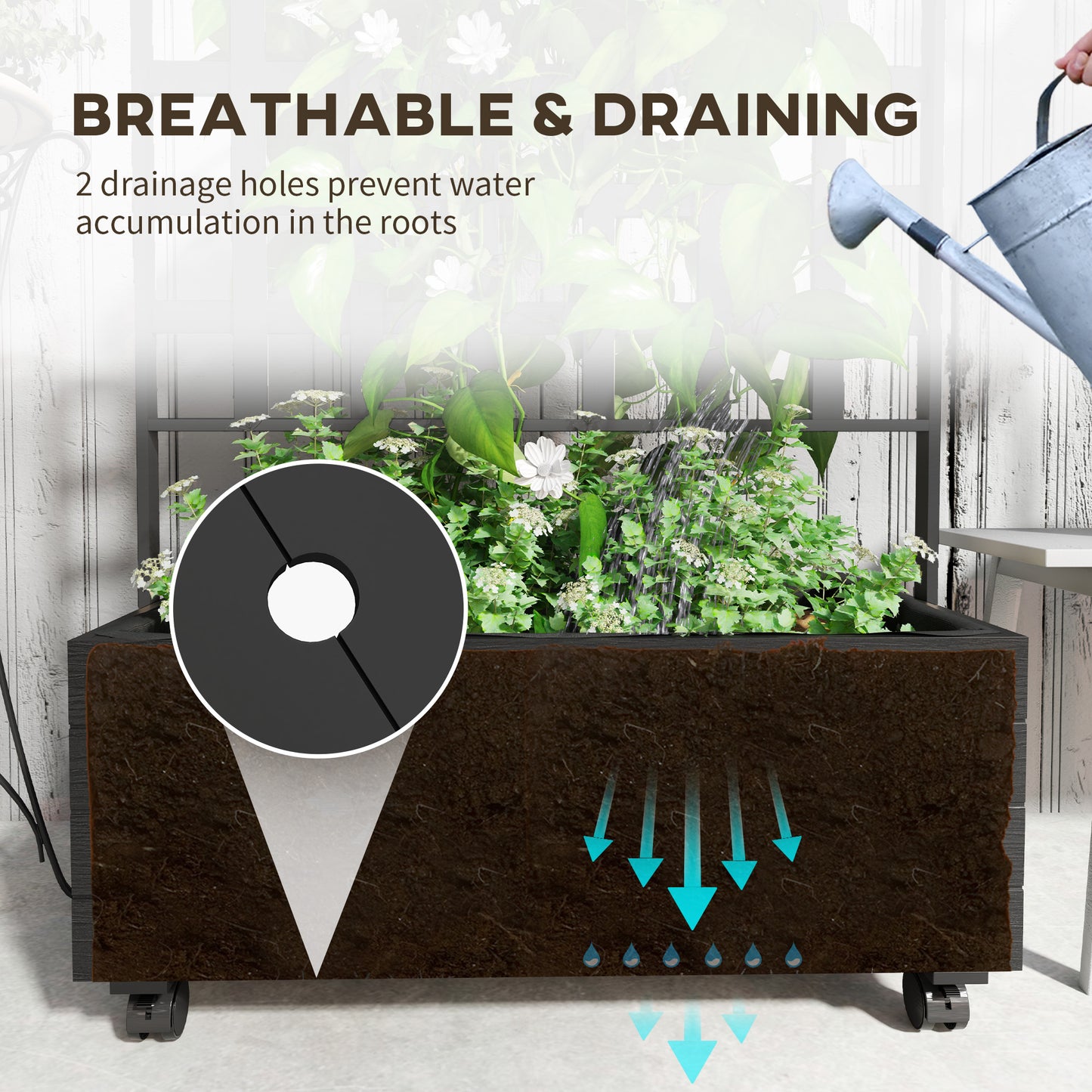 Raised Garden Bed with Trellis & Wheels – 34.6 in Elevated Wood Planter Box