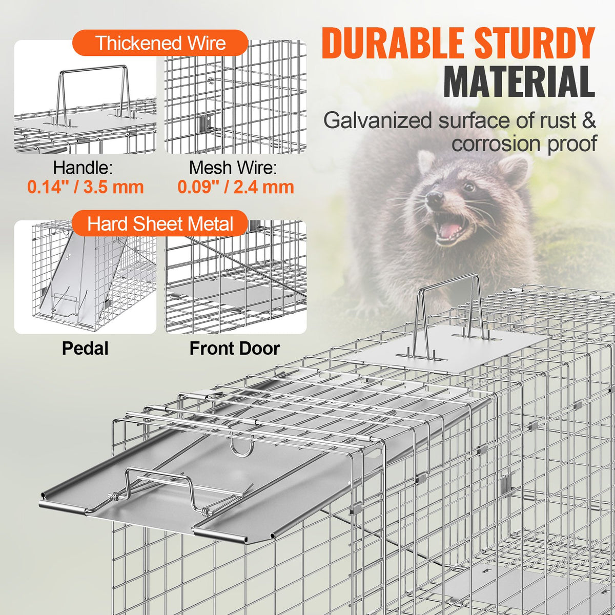 Live Animal Cage Trap, 31 x 10 x 12 In, Silver