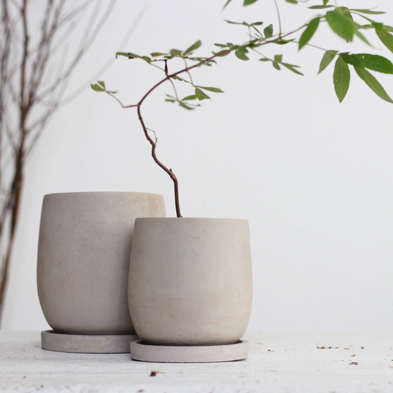 Cement Plant Pot with Saucer Natural Gray Minimalist Planter 11cm
