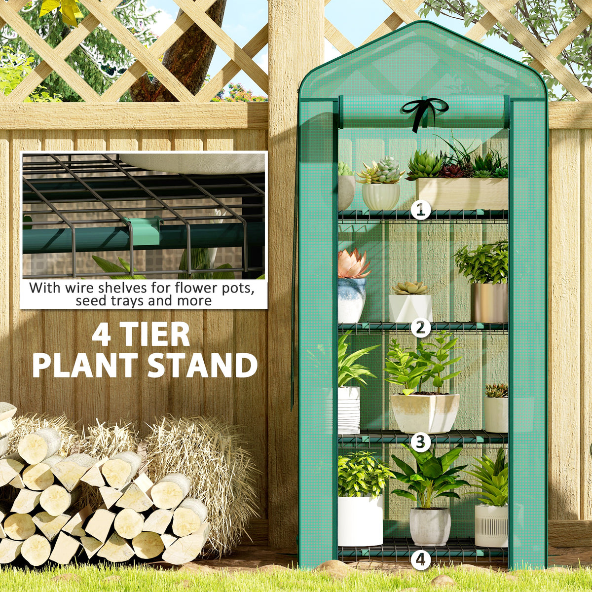 4-Tier Mini Greenhouse with Mesh Roof & PE Cover (27.6x19.7x62 in)