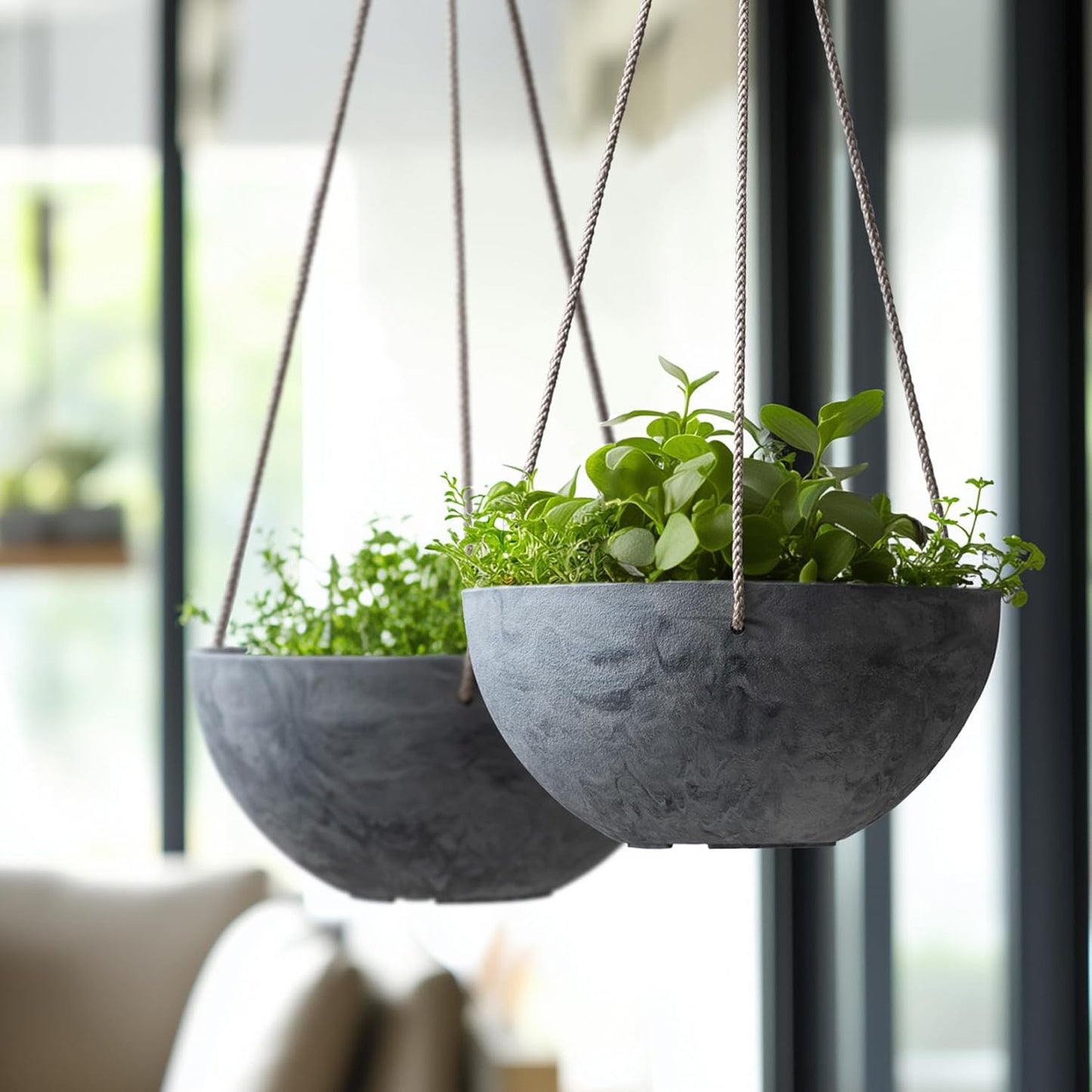 Hanging Planter Flower Plant Pots - 10 Inch Indoor Outdoor Balcony Patio Hanging Basket Set of 2, Marble Pattern