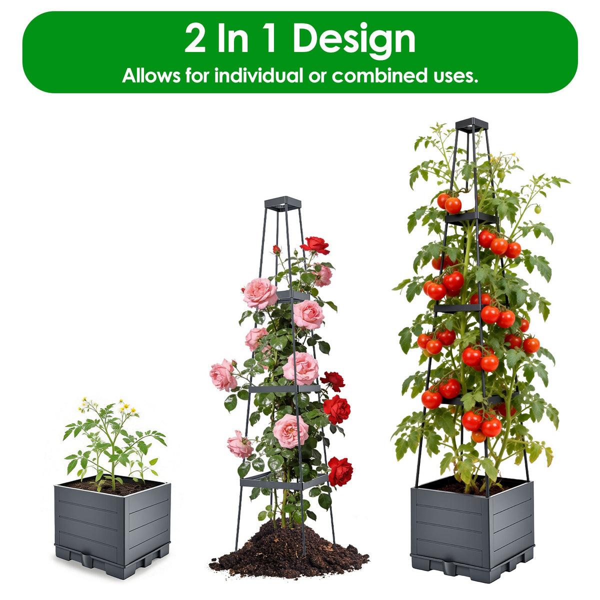 Self-Watering Planter Box with Adjustable Trellis - 56" (2-Pack)