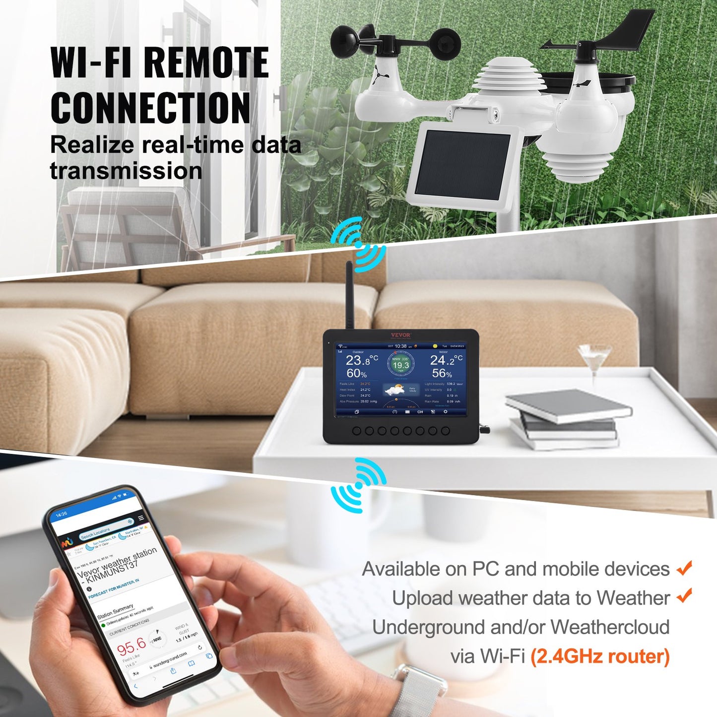7-in-1 Wi-Fi Weather Station with Solar Sensor & 328 ft Range