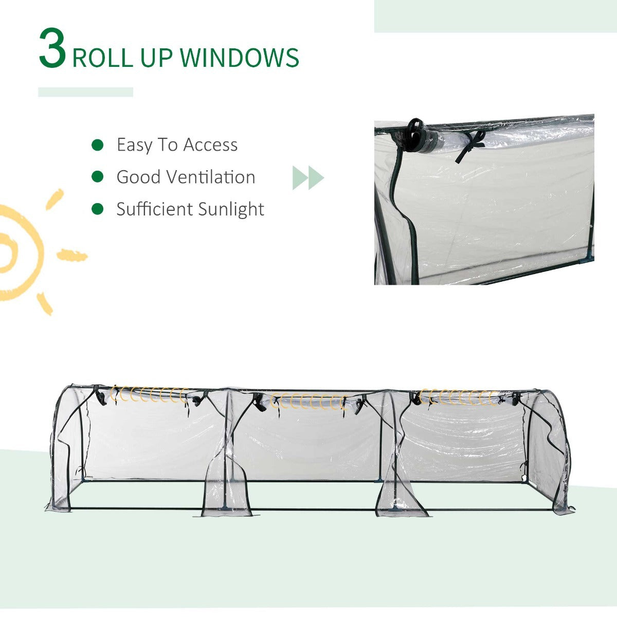 Tunnel Greenhouse 11.5 ft with PVC Cover Steel Frame and Zippered Doors