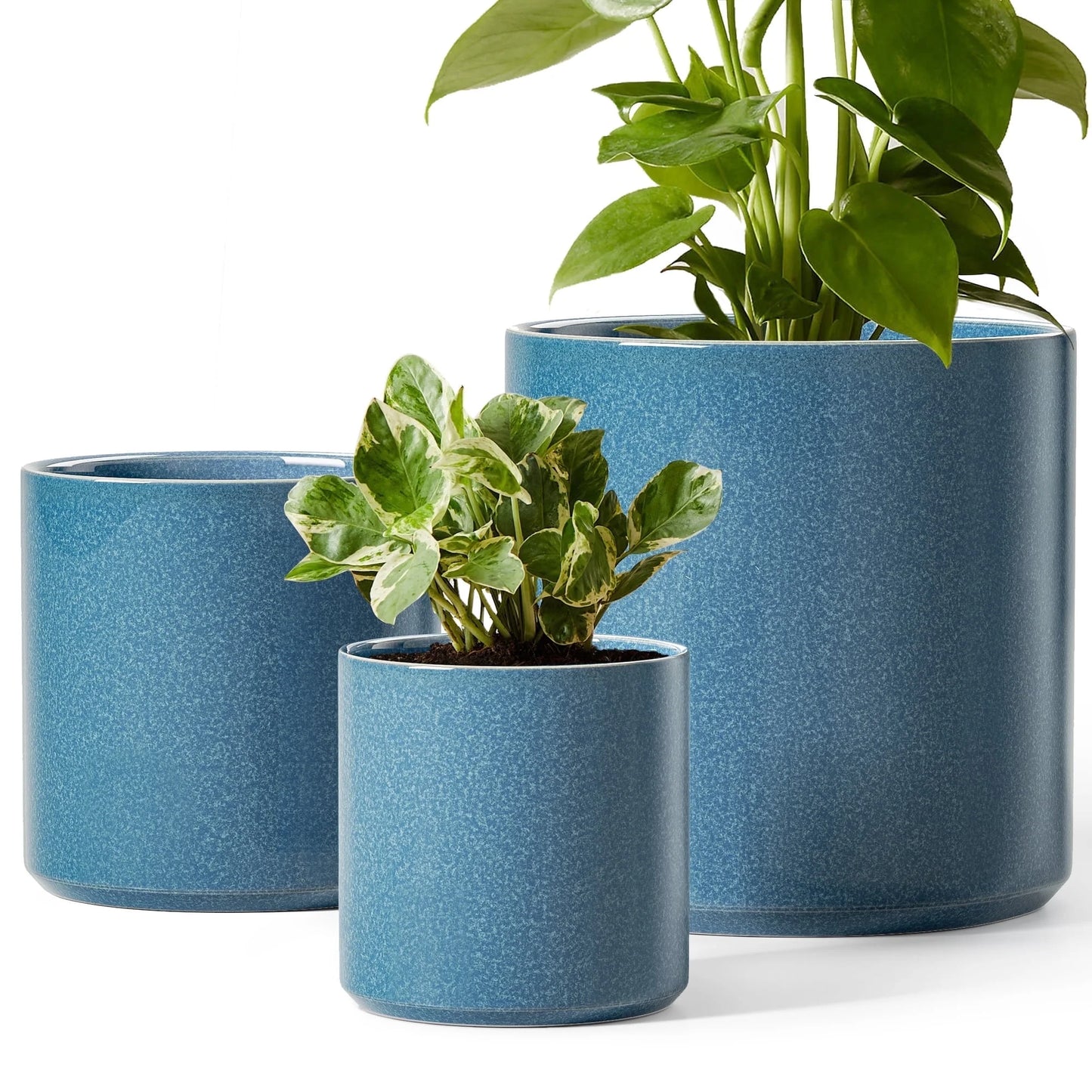 Set of 3 (10"+8"+6") Plant Pots with Drainage Hole & Plug for Indoor & Patio Decor, White Indoor Plant Pots