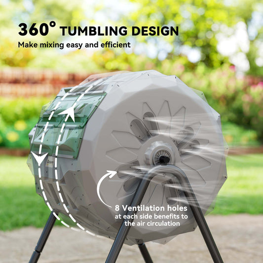 43-Gallon Dual Chamber Tumbling Composter with 360Β° Rotation