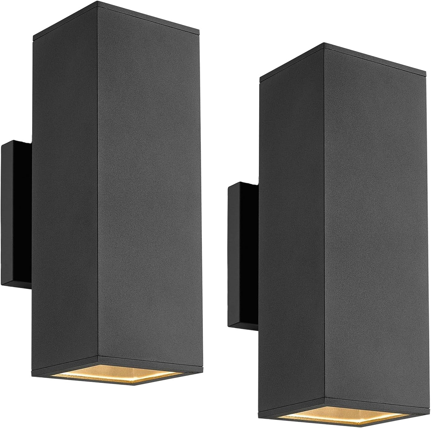Porch Lights Outdoor Modern - IP64 Waterproof Aluminum and Tempered Glass Cover, 13" Rectangular Up/Down Wall Sconce for Porch, Garage & Patio, Exterior Lighting, Black, 2 Pack