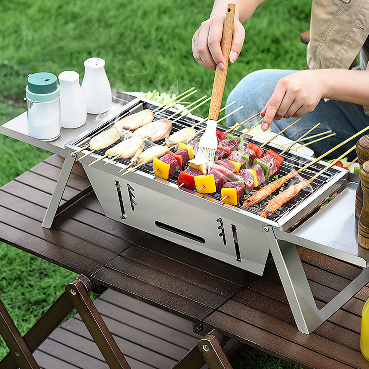 3-in-1 Foldable Charcoal Grill - Portable BBQ, Fire Pit & Slow Cooker