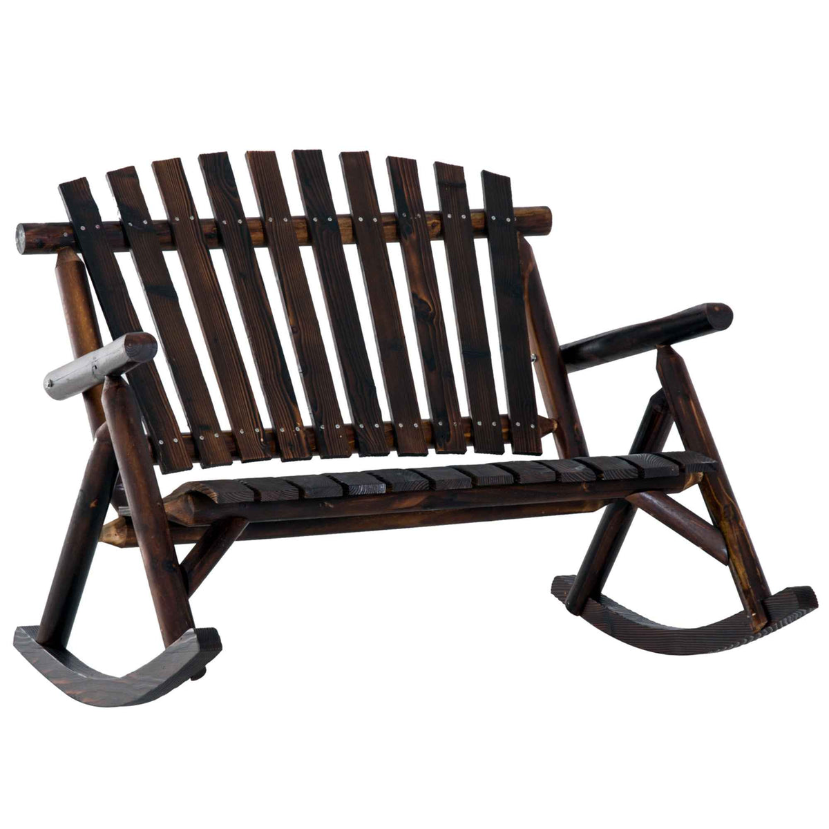 Wooden High-Back Rocking Chair - Carbonized Outdoor Rocker
