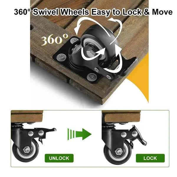 12-Inch Square Wooden Plant Caddy with Easy-Move Casters