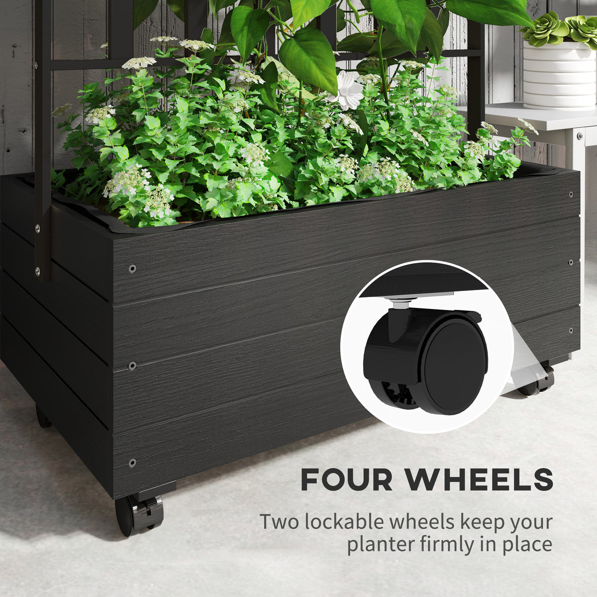 Raised Garden Bed with Trellis & Wheels, 34.6 in Wood