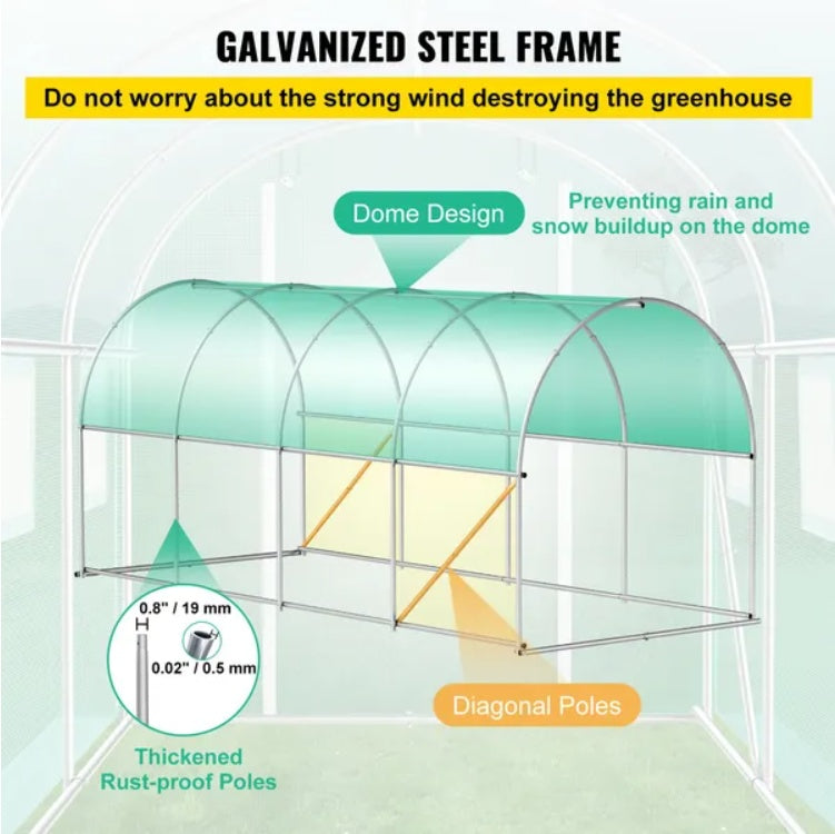 Walk-In Tunnel Greenhouse with 8 Roll-Up Windows, 14.8 ft