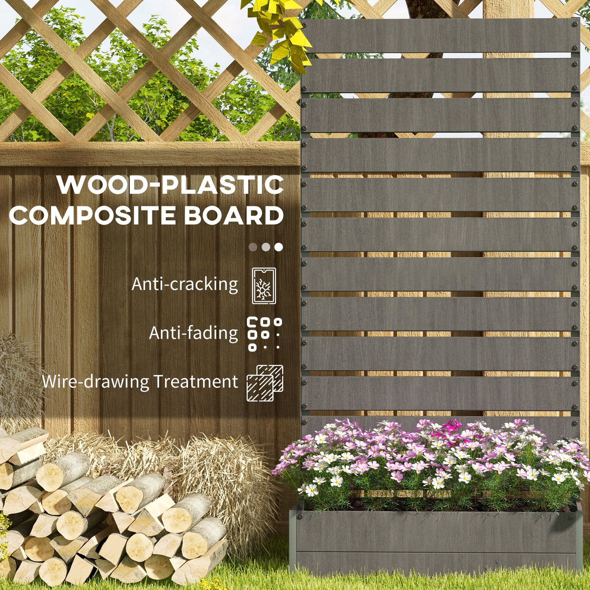 Raised Garden Bed with Trellis, 70.75" Climbing Plant Screen