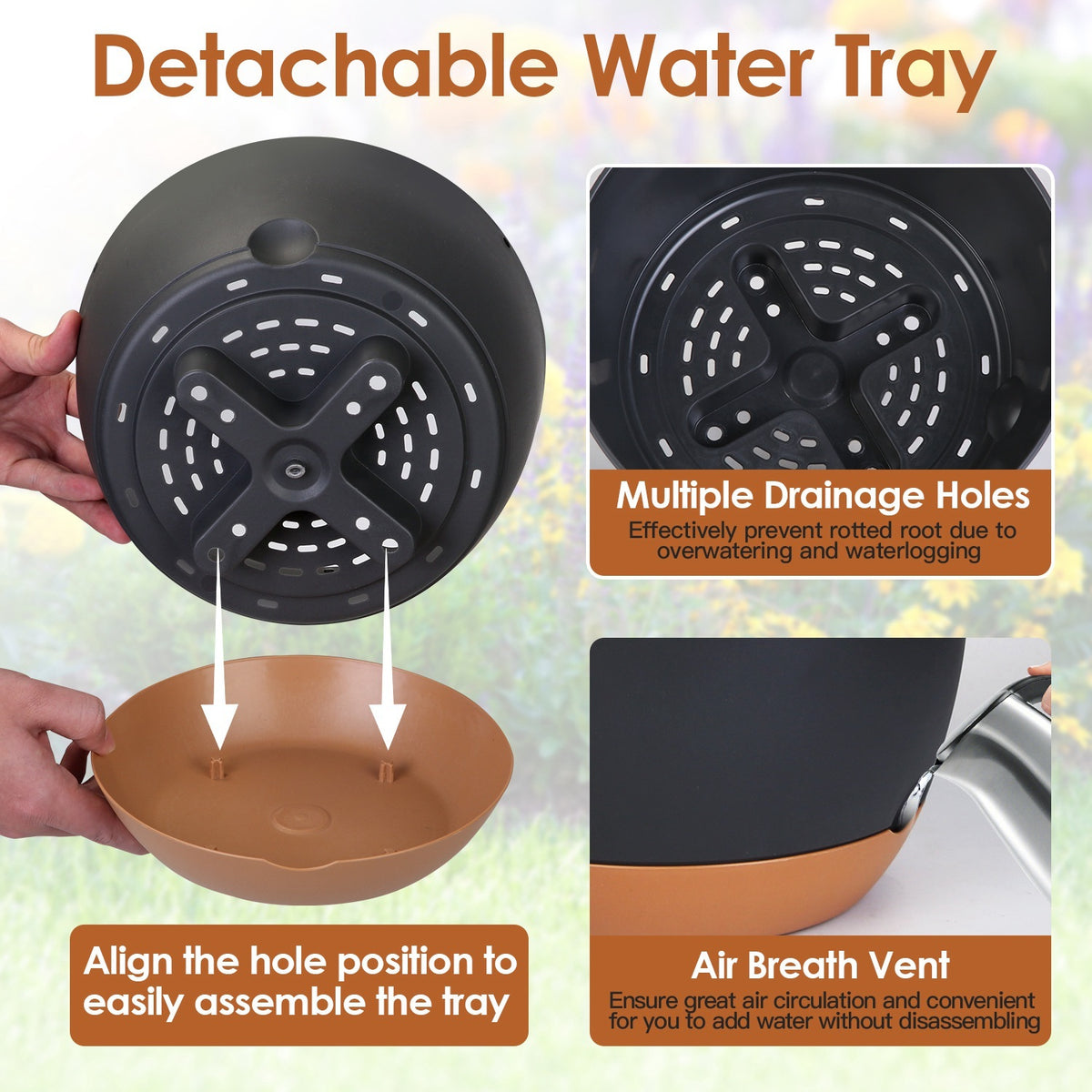 Hanging Planters with Self-Watering Trays 4-Pack 9.6-Inch Grey