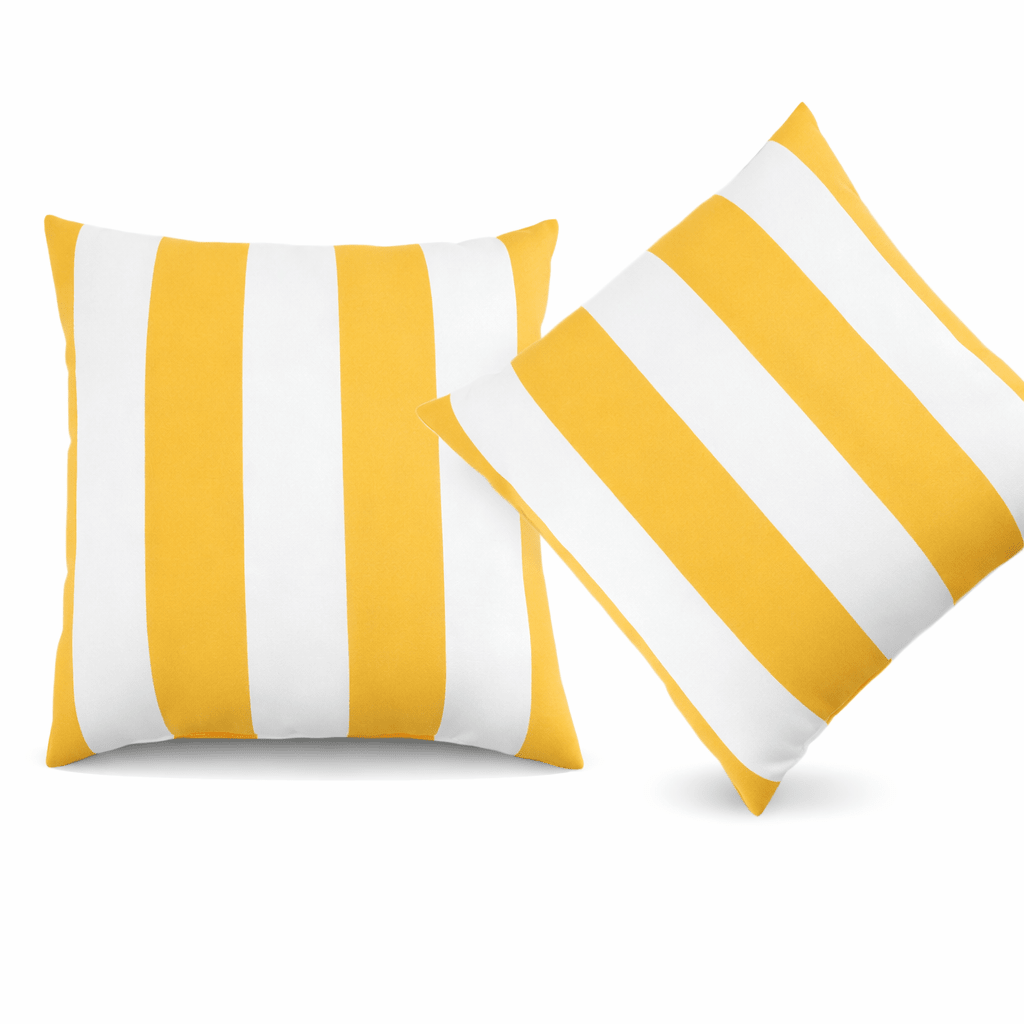 18x18 in. Waterproof Outdoor Throw Pillows for Patio, Porch, and Poolside Seating, Wide Stripe, Set of 2, Green or Yellow - Rooted Supplies
