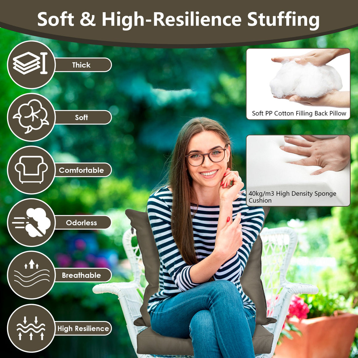 Outdoor Deep Seat Cushion & Back Pillow Set – Waterproof, UV-Resistant, 4 Colors - Rooted Supplies