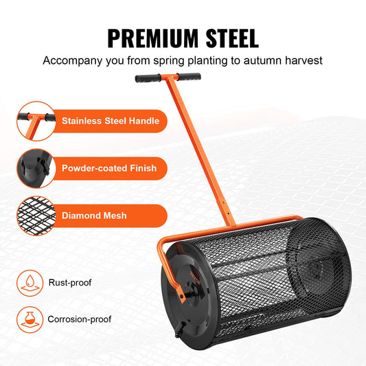 24" Rolling Compost Spreader for Lawn β Mulch, Topsoil & Fertilizer