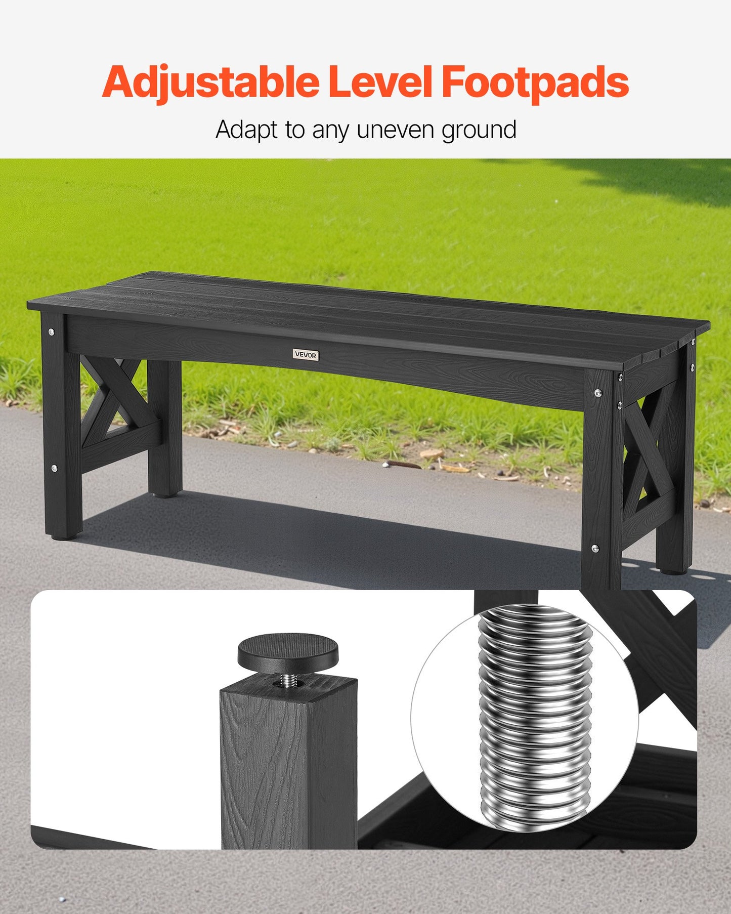 Outdoor Patio Bench 44.5" Weatherproof HDPE — Seats 2, 600 lb Capacity