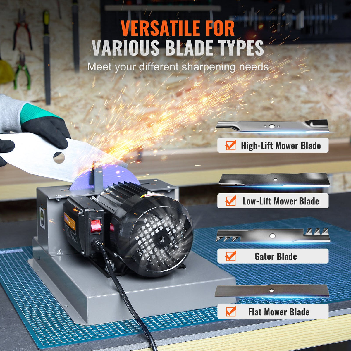 500W Lawn Mower Blade Sharpener with 7-Inch Ceramic Wheel