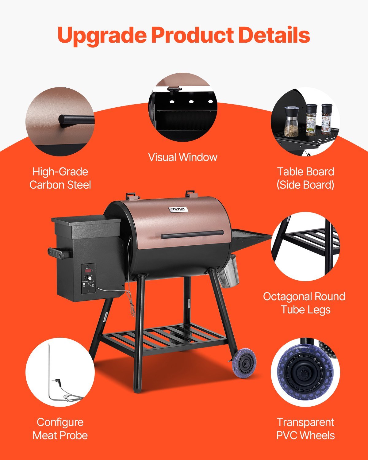 Wood Pellet Grill & Smoker – 456 Sq In, Digital Control, 160°F–500°F, 12-lb Hopper - Rooted Supplies