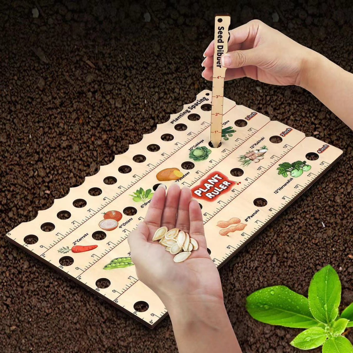 Wooden Seed Spacing Guide, 35 x 20 cm Planting Ruler