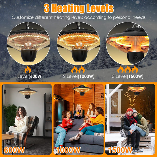 1500W Ceiling Mounted Patio Heater - Waterproof Electric Infrared Heater