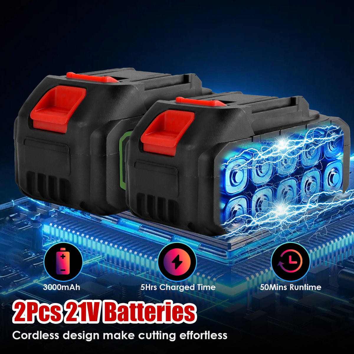 12-Inch Cordless Chainsaw, Red, 3000mAh Battery Option