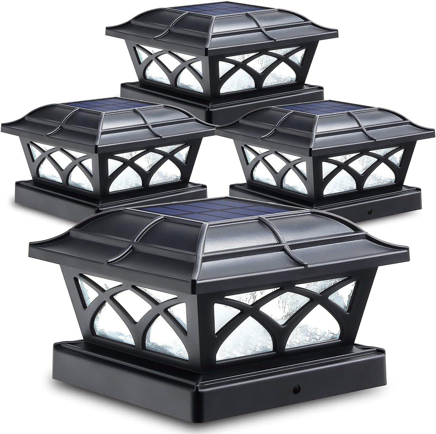 Solar Post Cap Lights Outdoor Glass 2 Modes 8 Leds for 4X4 5X5 6X6 Posts Deck Fence Patio Decoration Warm White/Cool White Lighting Black (2 Pack)