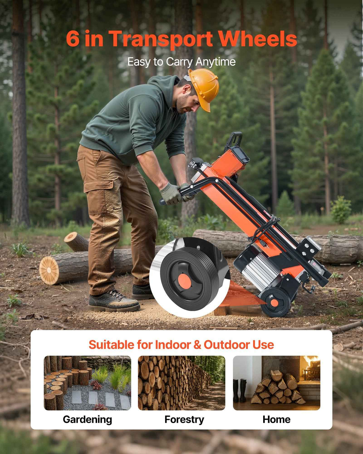 6.5-Ton Electric Log Splitter, 20-Inch Logs, 15-Amp Motor