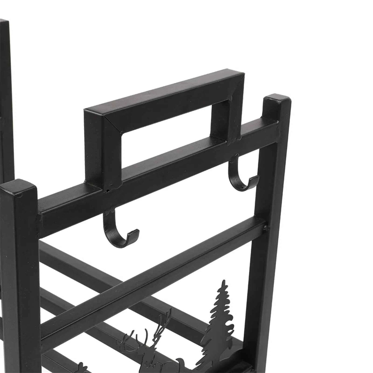 2-Tier Firewood Rack with Deer Cutouts, Black, 29.7 In Tall