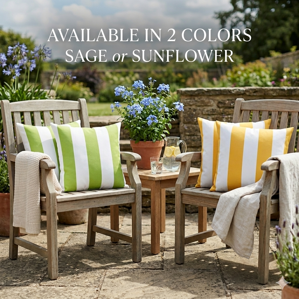 Outdoor Striped Throw Pillows, 18 x 18 In, Sage or Sunflower