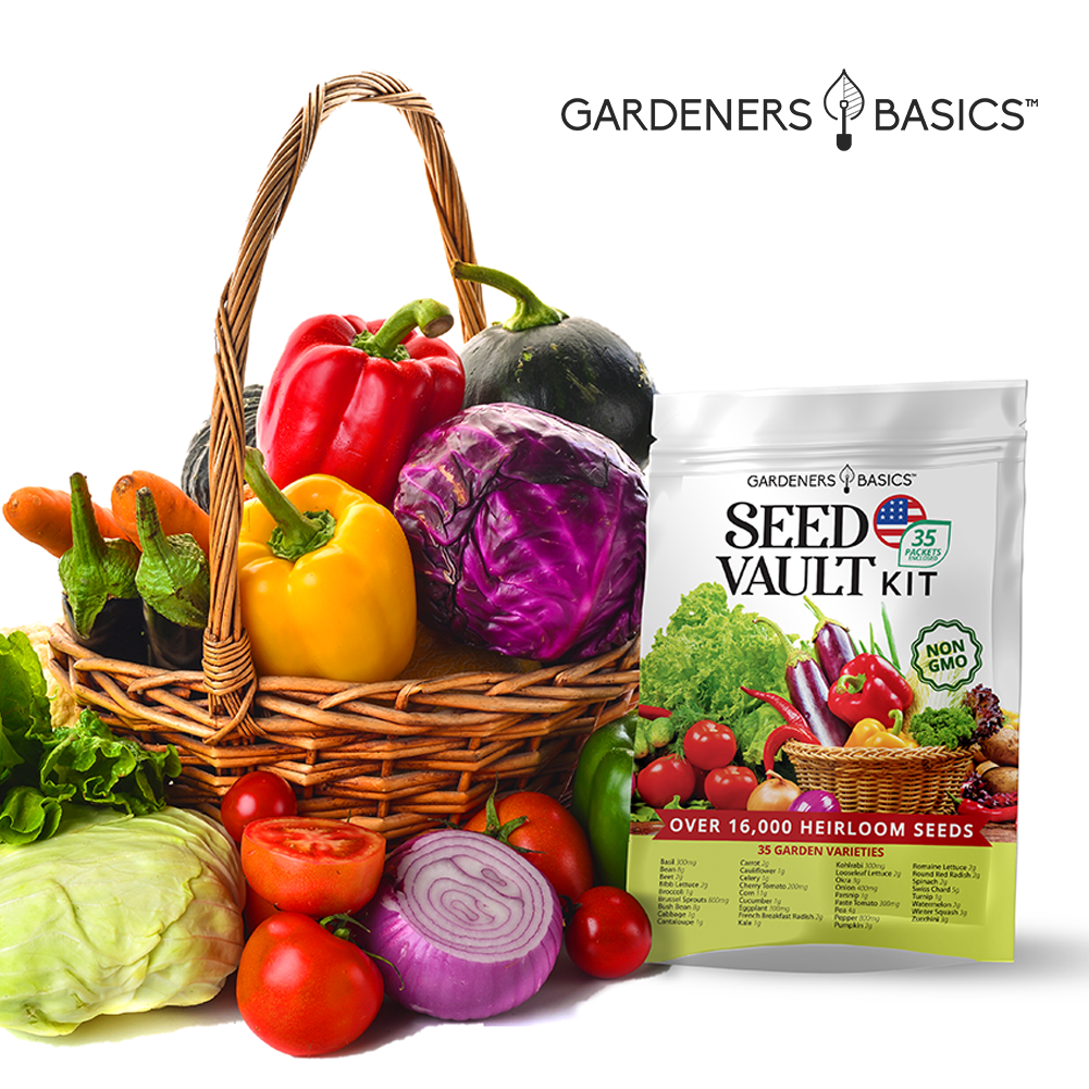 Vegetable Seed Vault Kit, 35 Non-GMO Heirloom Varieties, 16,000+ Seeds with Plant Markers