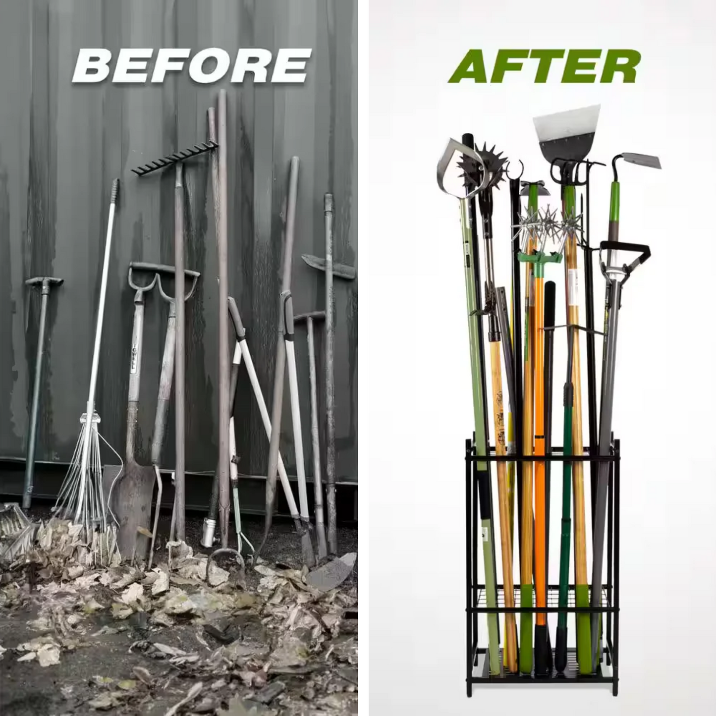 3-Tier Garden Tool Organizer for Garage Organization up to 35 Long-Handled Tools/Rakes/Brooms