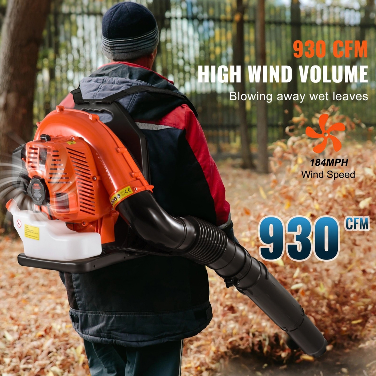 79cc Gas Backpack Leaf Blower, 930 CFM, 184 MPH