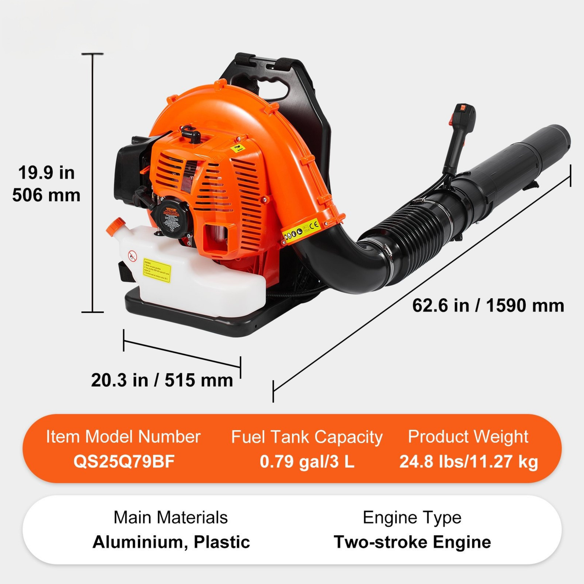 79cc Gas Backpack Leaf Blower, 930 CFM, 184 MPH