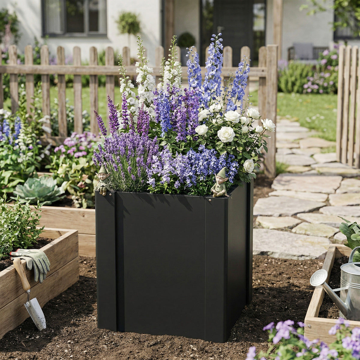 Extra-Deep Galvanized Steel Raised Garden Bed with Gloves, 1.4 x 1.4 x 1.5 ft – Black