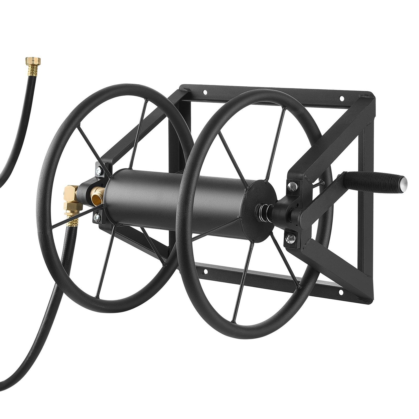 Wall Mount Hose Reel 200ft - Heavy Duty Steel with Brass Fittings & Hand Crank