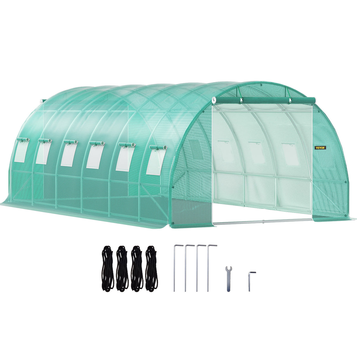 Walk-In Tunnel Greenhouse 20x10x7 ft with Zippered Doors and Roll-Up Windows