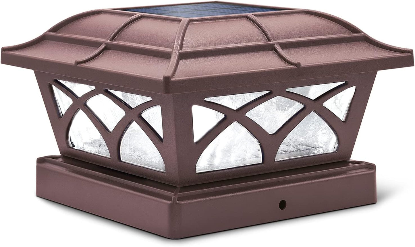 Solar Post Cap Lights Outdoor Glass 2 Modes 8 Leds for 4X4 5X5 6X6 Posts Deck Fence Patio Decoration Warm White/Cool White Lighting Black (2 Pack)