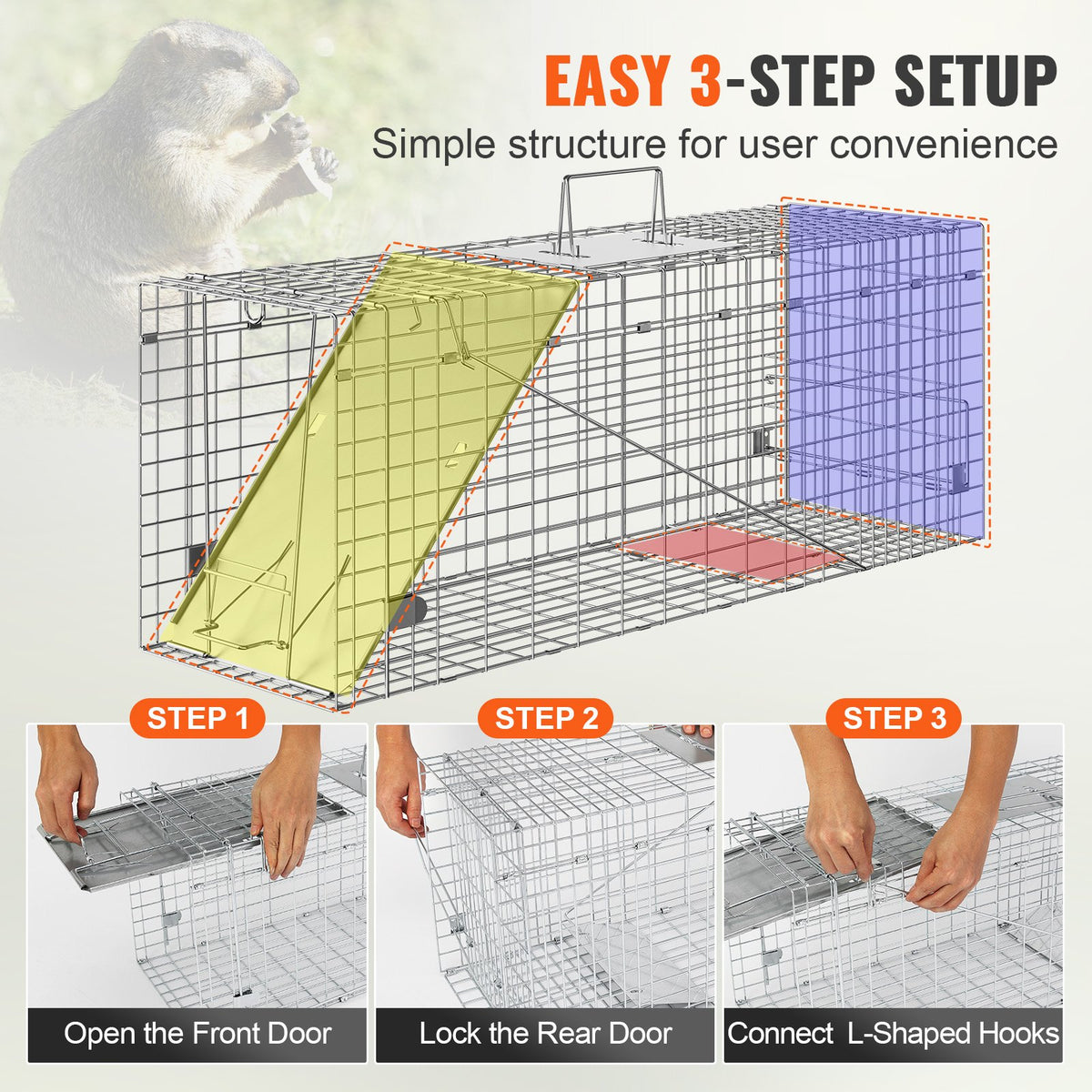 Live Animal Cage Trap, 31 x 10 x 12 In, Silver