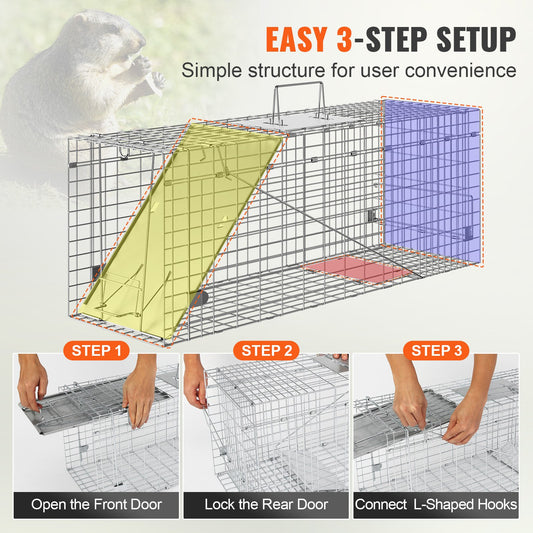 Humane Live Animal Cage Trap for Rabbits, Squirrels, Raccoons, 31x10x12 in