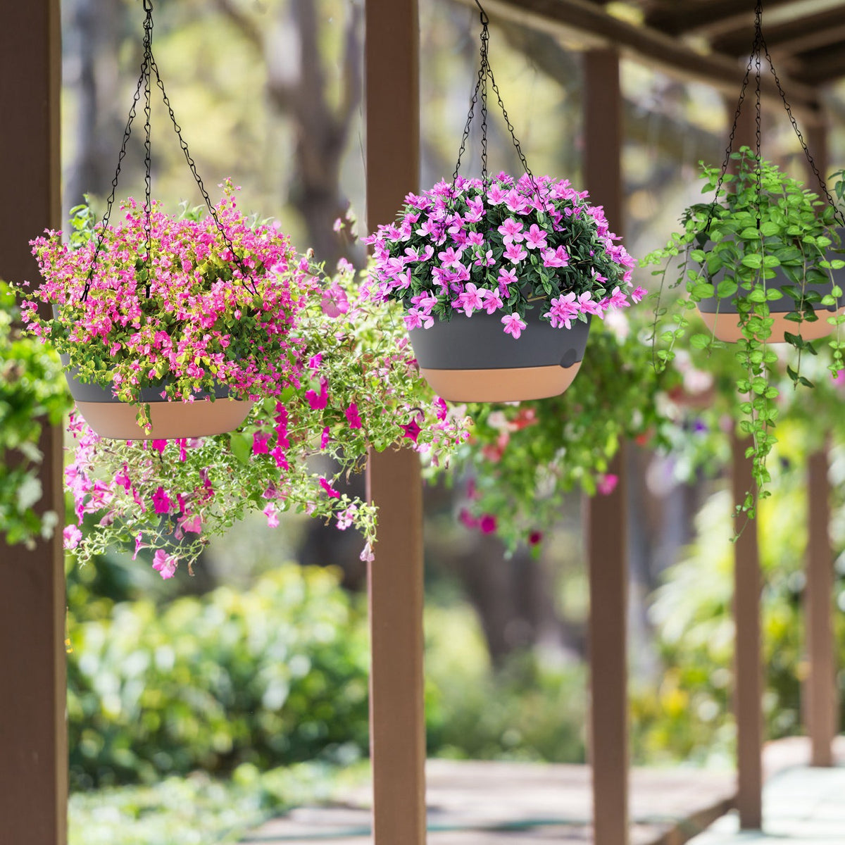 Hanging Planters with Self-Watering Trays 4-Pack 9.6-Inch Grey