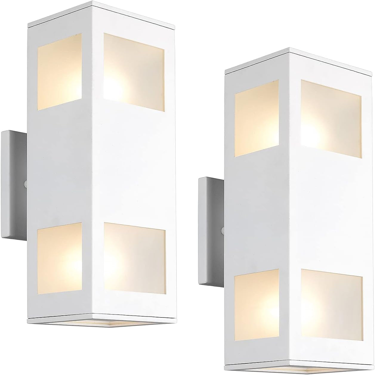 Porch Lights Outdoor Modern - IP64 Waterproof Aluminum and Tempered Glass Cover, 13" Rectangular Up/Down Wall Sconce for Porch, Garage & Patio, Exterior Lighting, Black, 2 Pack