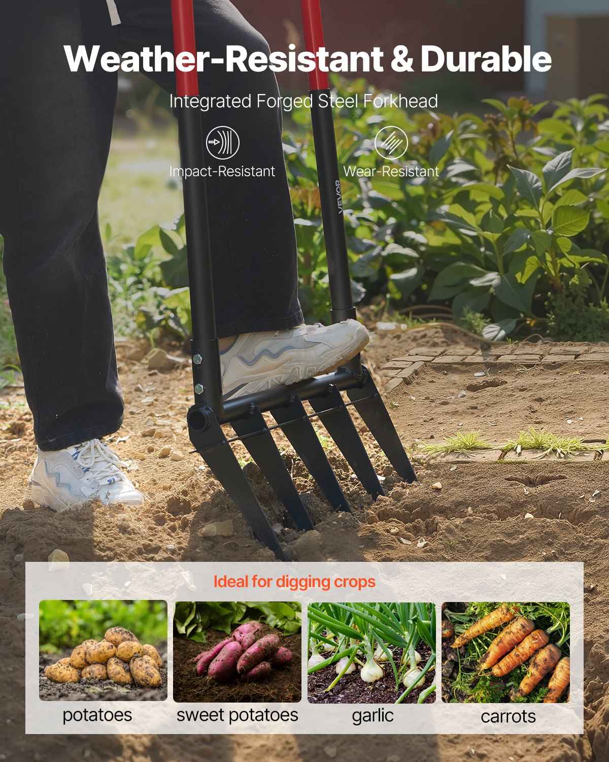 5-Tine Broadfork Garden Tool, Heavy-Duty Soil Cultivator